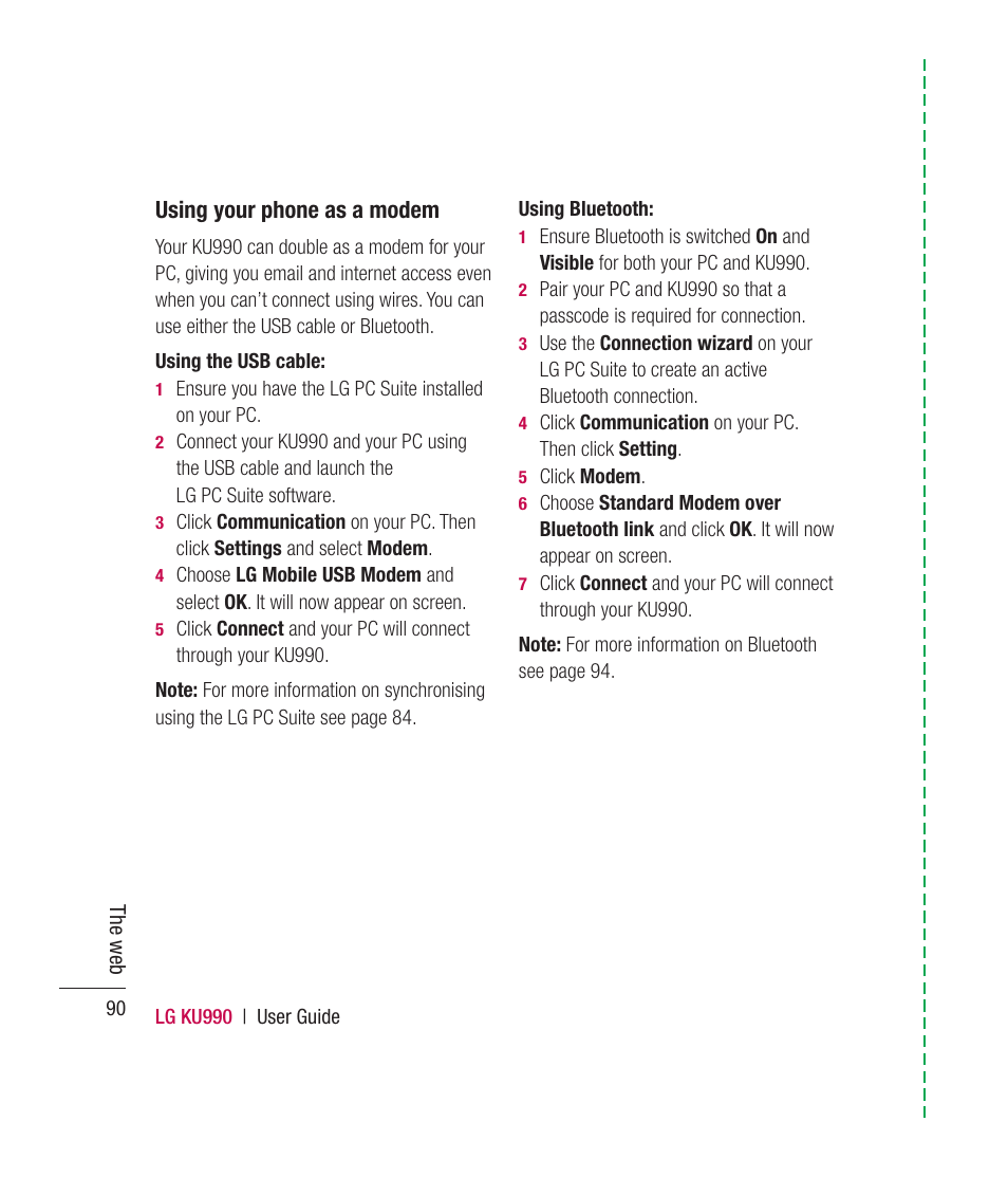 Using your phone as a modem | Mitel KU990 User Manual | Page 90 / 104