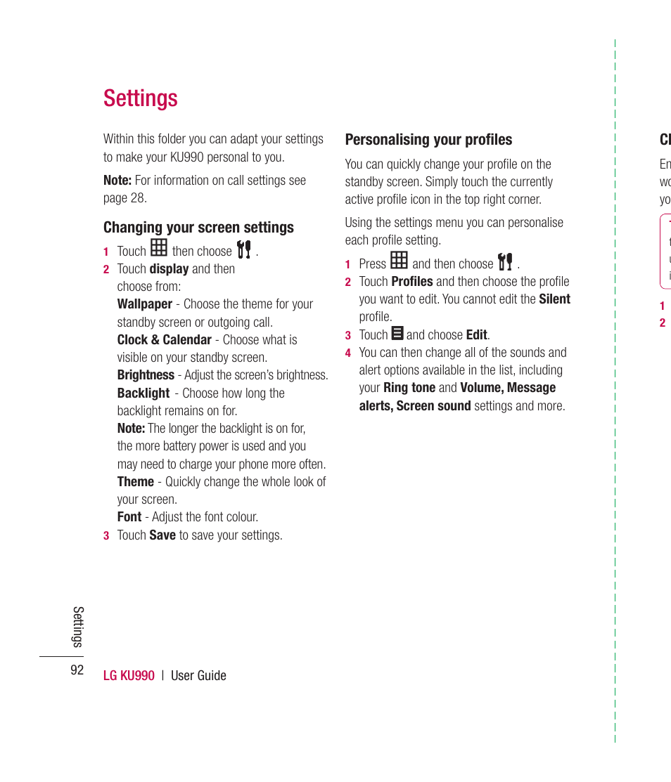 Settings | Mitel KU990 User Manual | Page 92 / 104