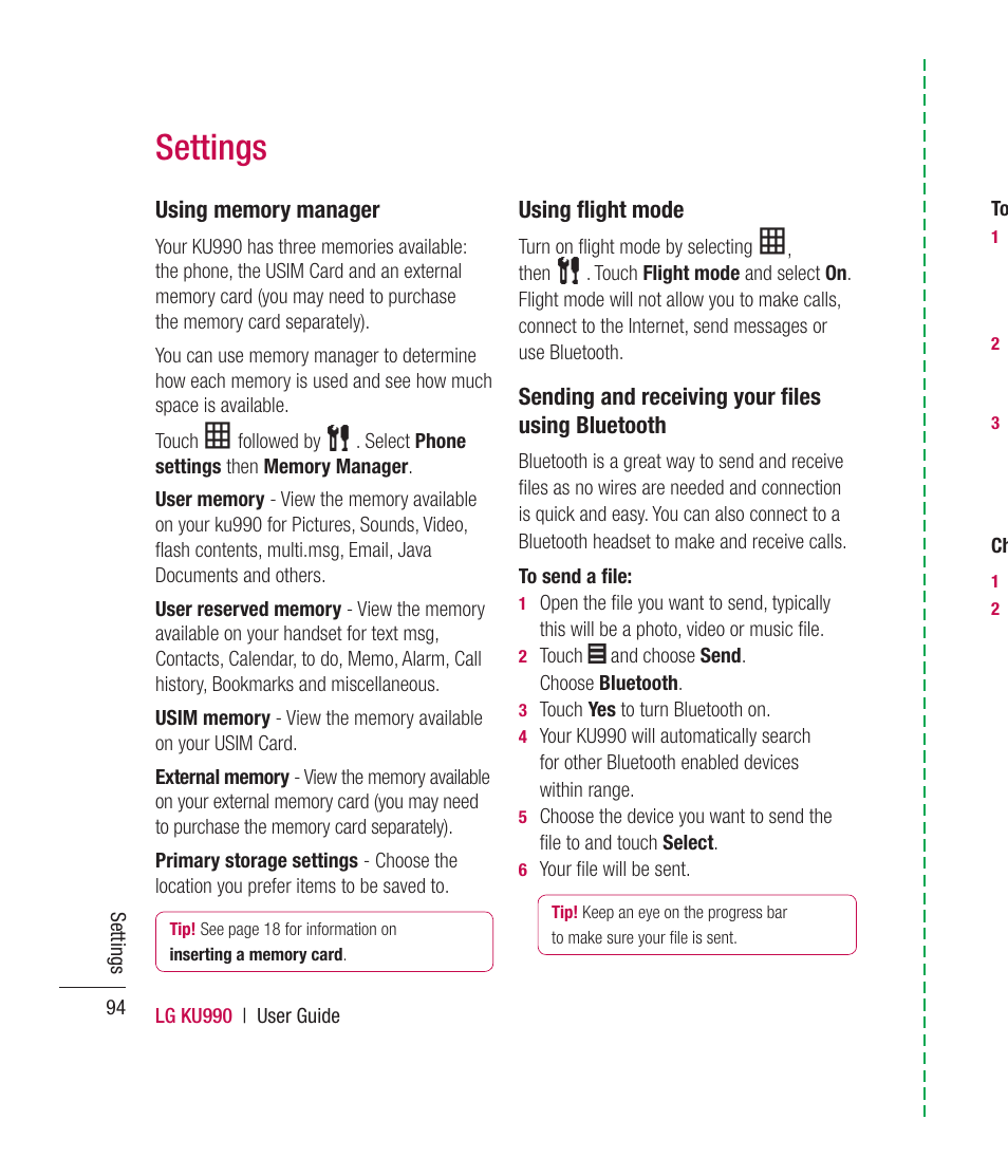 Settings | Mitel KU990 User Manual | Page 94 / 104