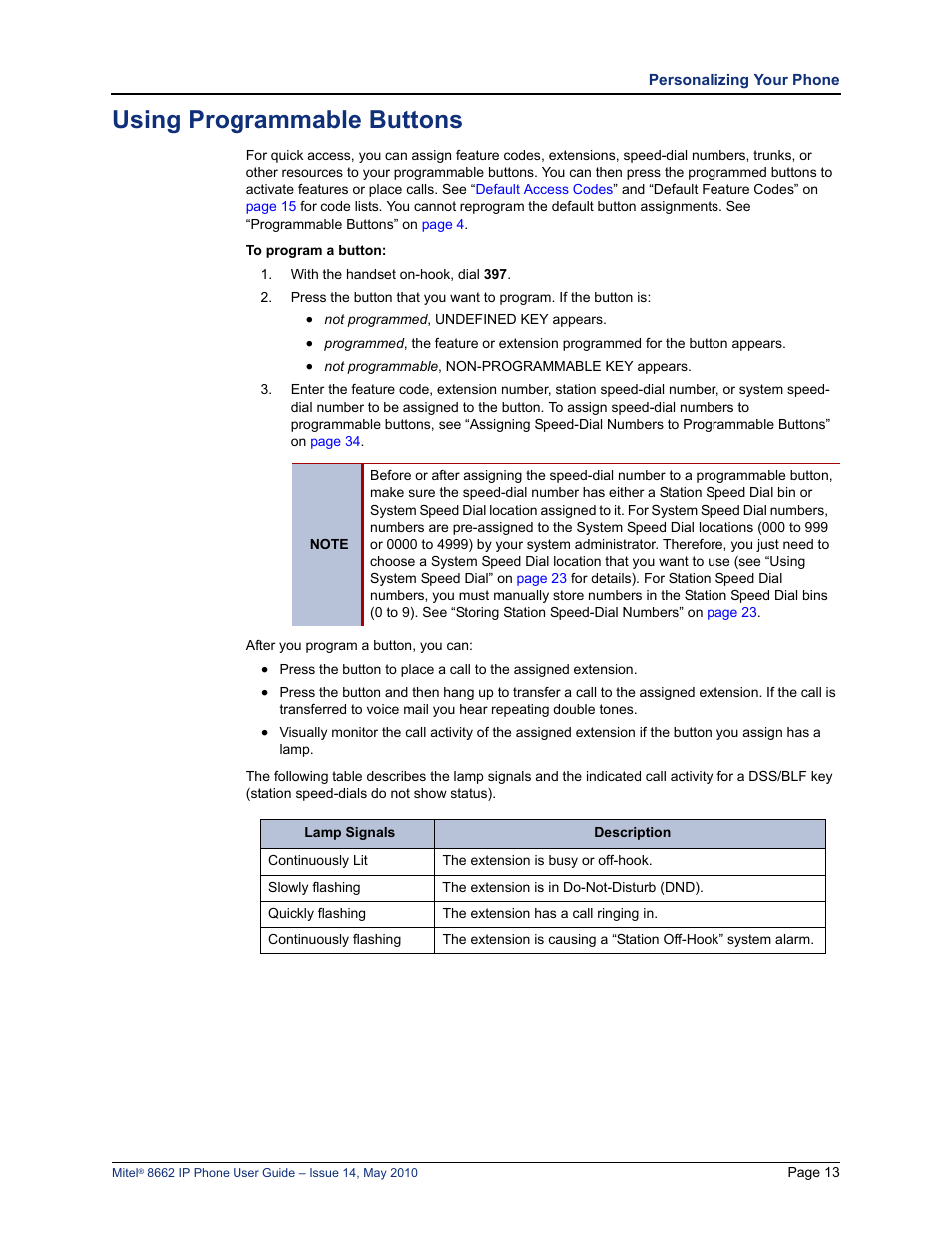 Using programmable buttons, Using programmable buttons” on | Mitel 8662 User Manual | Page 27 / 78