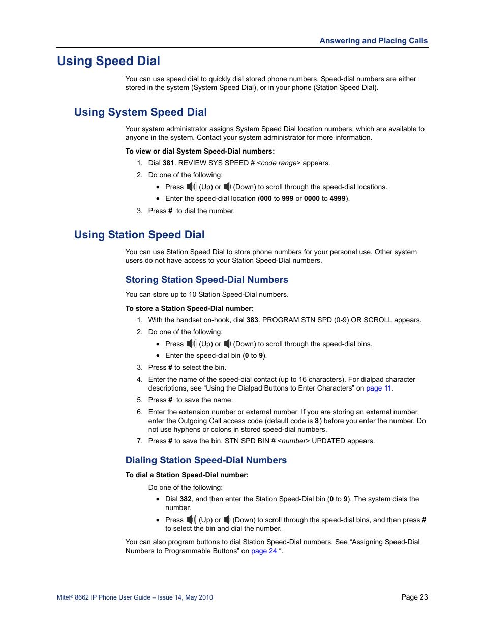 Using speed dial, Using system speed dial, Using station speed dial | Using system speed dial using station speed dial, Using system speed dial” on, E “storing station speed-dial numbers” on | Mitel 8662 User Manual | Page 37 / 78