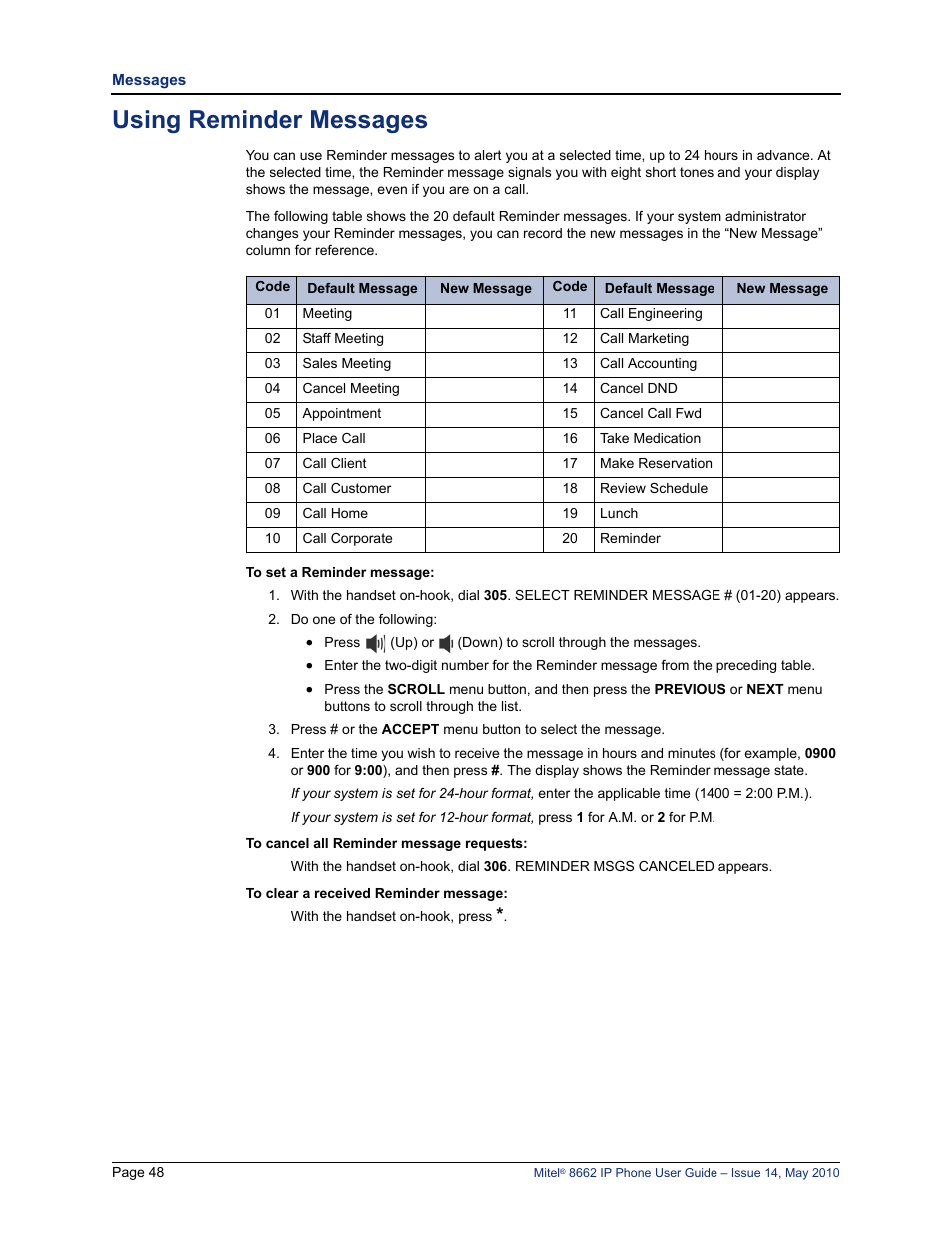 Using reminder messages, E “using reminder messages” on | Mitel 8662 User Manual | Page 62 / 78