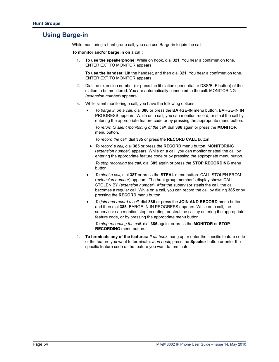 Using barge-in | Mitel 8662 User Manual | Page 68 / 78