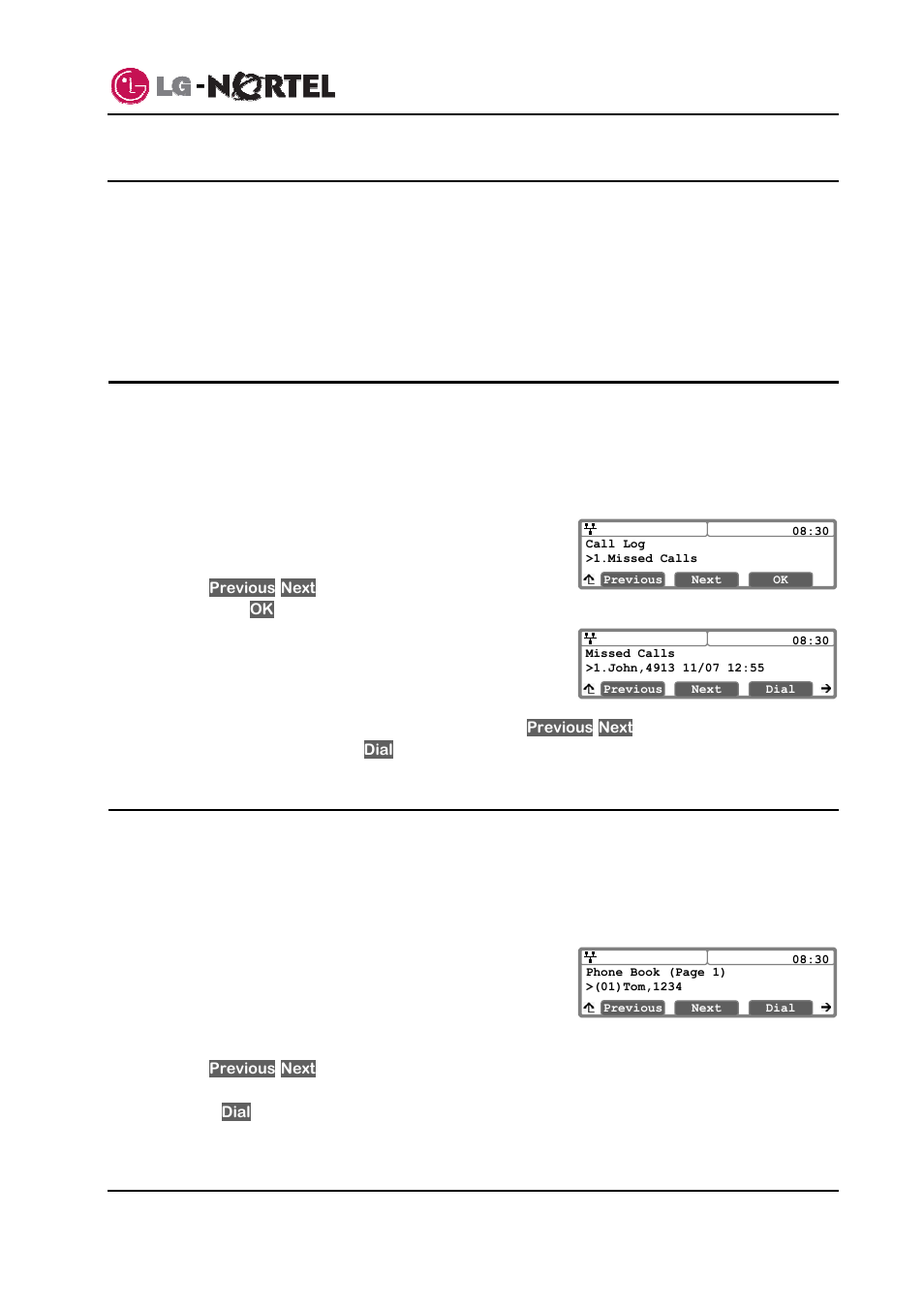 Advanced services and the ip8830 phone lcd menu, Using the call logs menu, Using the phone book menu | Ip8830 broadworks ip phone user guide | Mitel IP8830 User Manual | Page 15 / 32