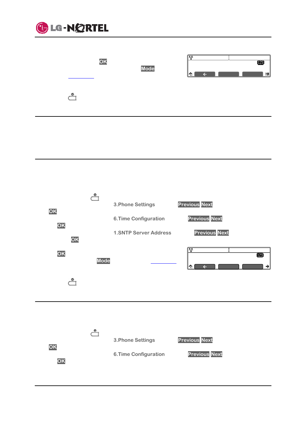 Time configuration, Sntp server address, Time zone | Ip8830 broadworks ip phone user guide | Mitel IP8830 User Manual | Page 22 / 32