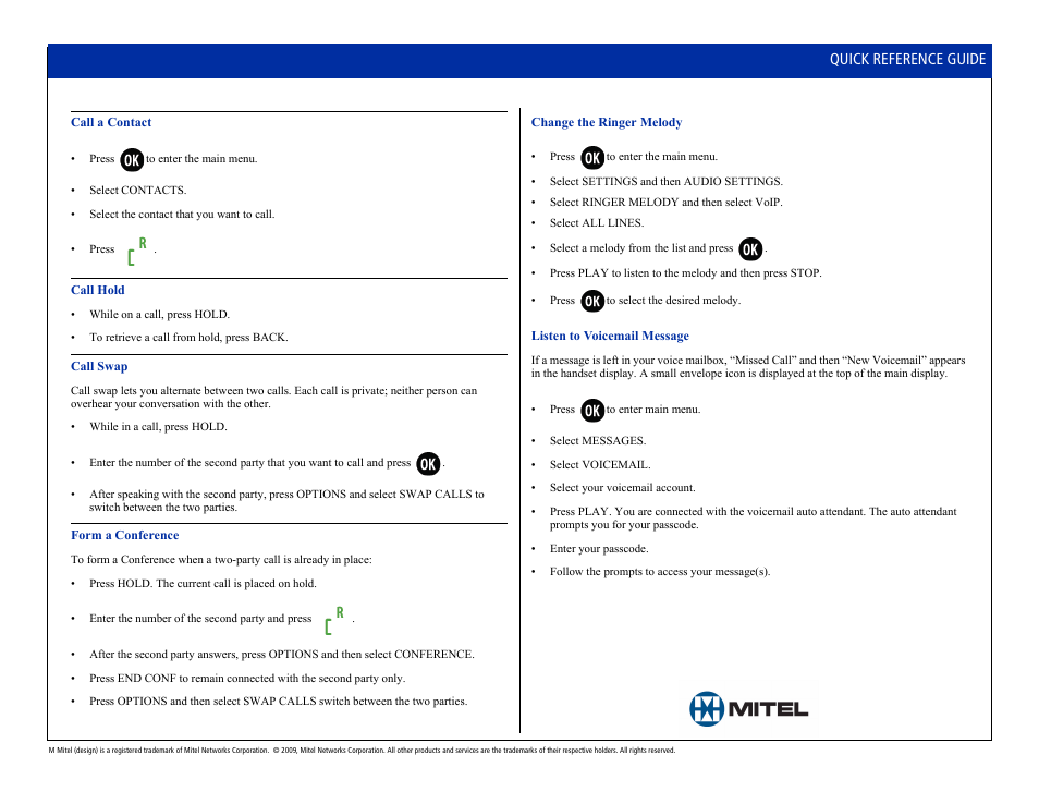 Quick reference guide | Mitel 5610 User Manual | Page 3 / 6