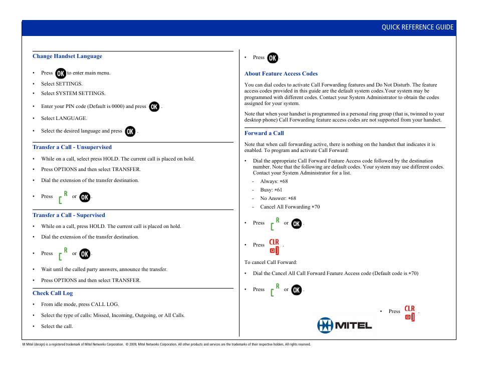 Quick reference guide | Mitel 5610 User Manual | Page 4 / 6
