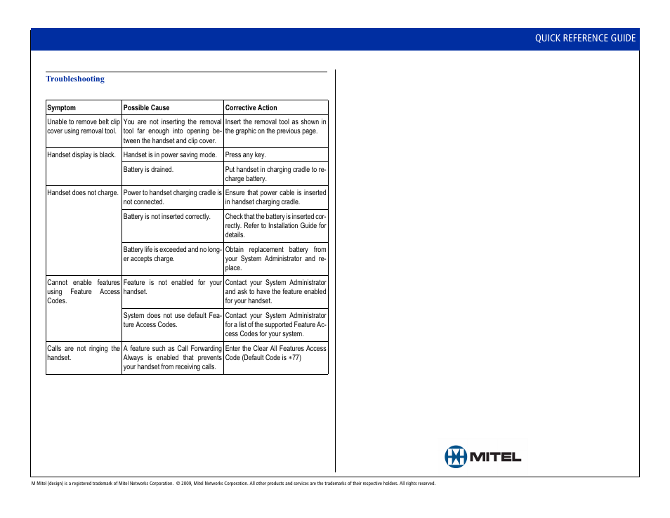 Quick reference guide | Mitel 5610 User Manual | Page 6 / 6