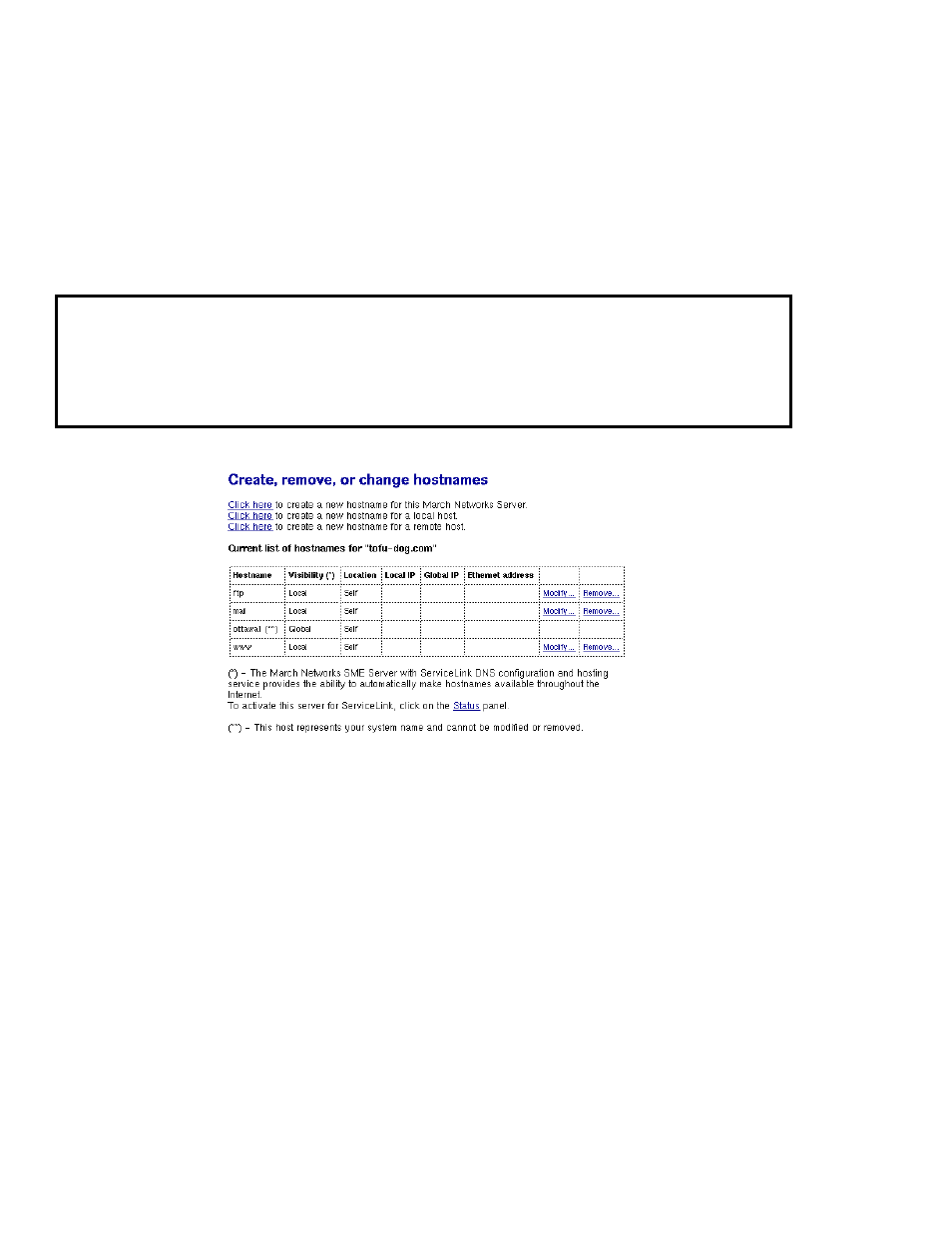 Hostnames and addresses | Mitel SME Server V5 with ServiceLink User Manual | Page 73 / 133