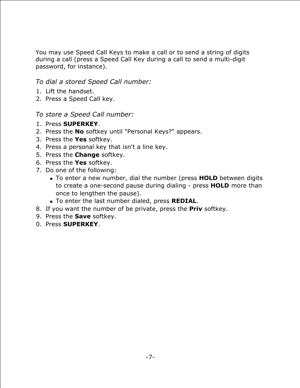 Speed call keys | Mitel 4125 SX-200 User Manual | Page 12 / 44