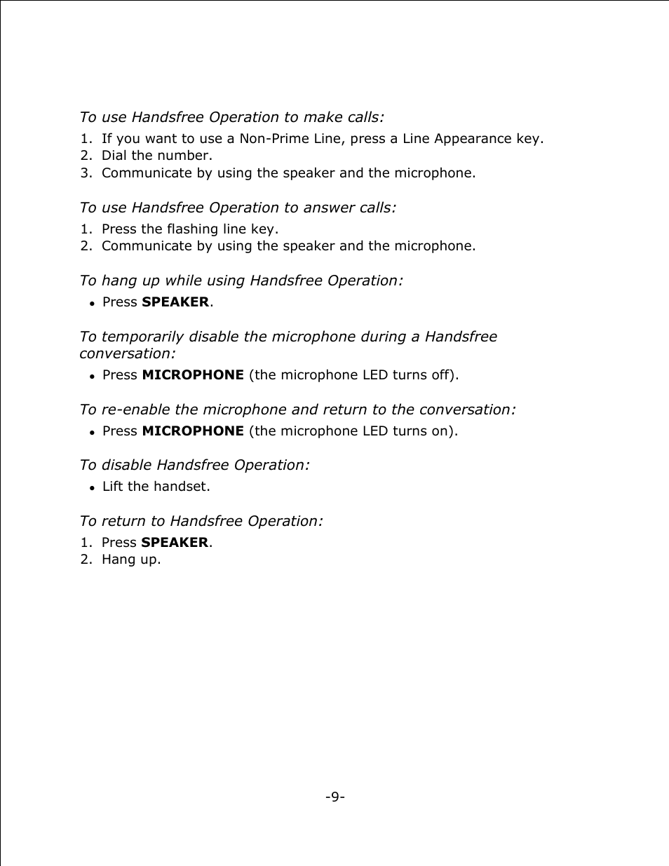 Handsfree operation | Mitel 4125 SX-200 User Manual | Page 14 / 44