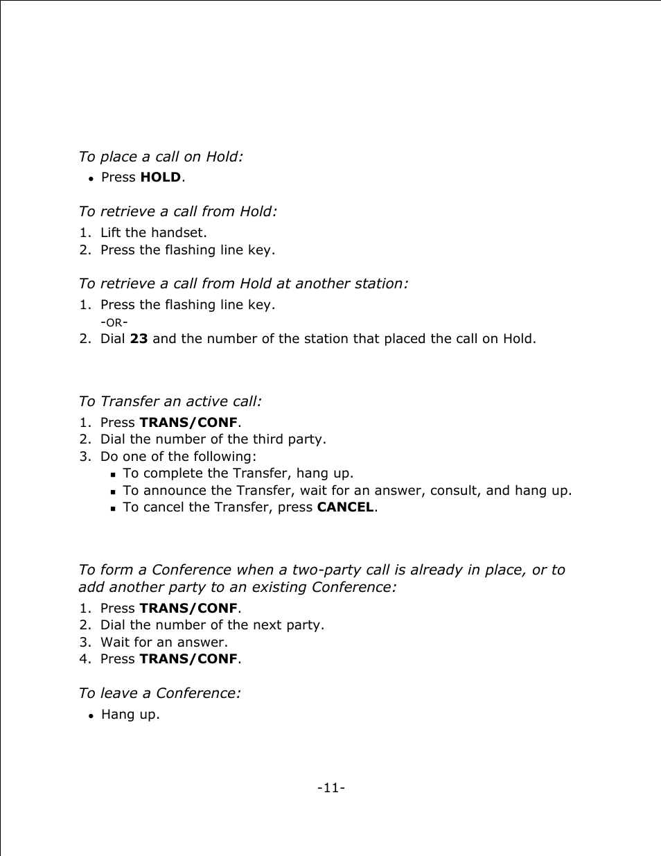 Call handling | Mitel 4125 SX-200 User Manual | Page 16 / 44