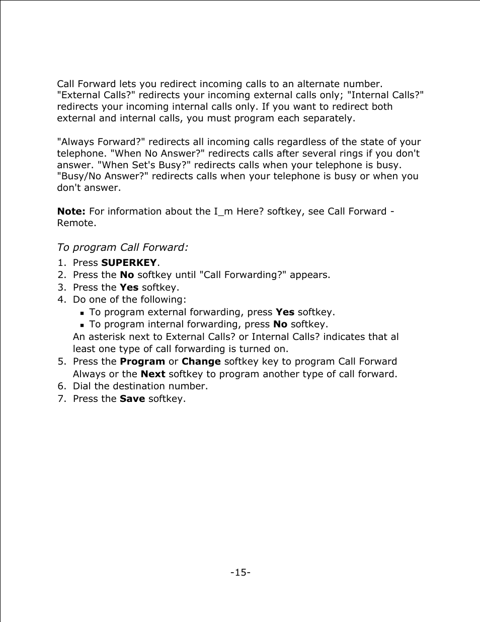 Call forward (enhanced) | Mitel 4125 SX-200 User Manual | Page 20 / 44