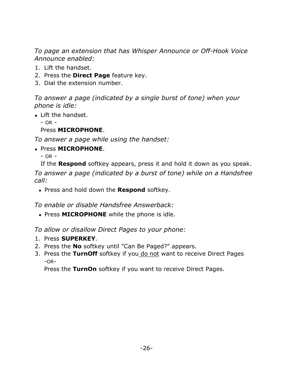 Paging - direct | Mitel 4125 SX-200 User Manual | Page 31 / 44