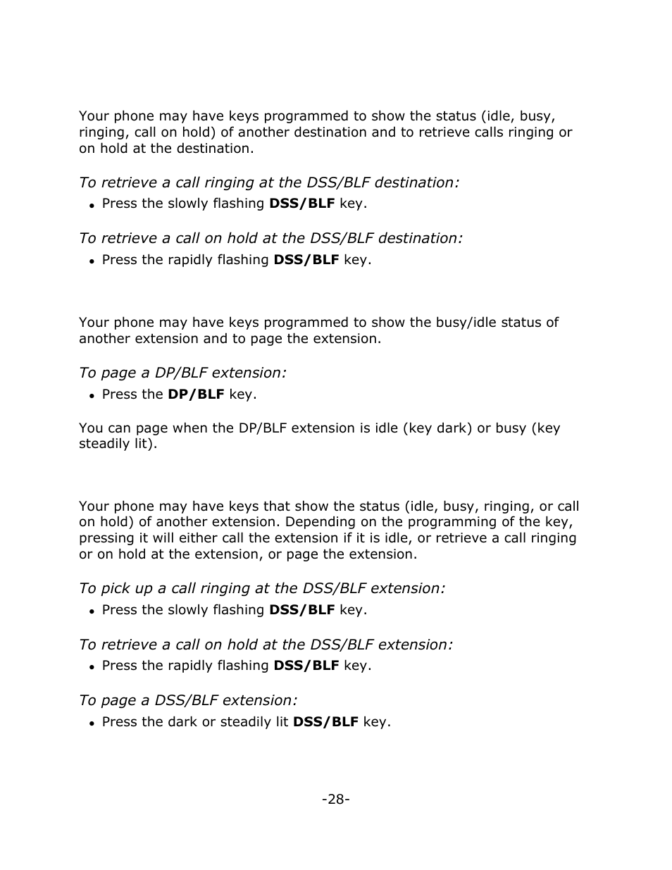 Dss/blf/call pickup, Direct page/blf, Dss/blf/direct page/call pickup | Mitel 4125 SX-200 User Manual | Page 33 / 44