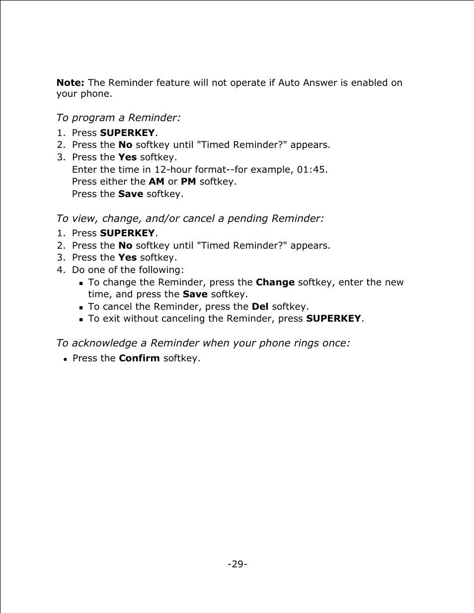 Reminder | Mitel 4125 SX-200 User Manual | Page 34 / 44