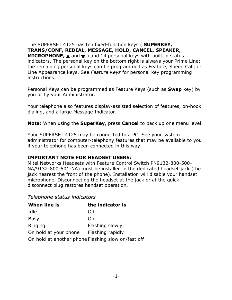 About your phone | Mitel 4125 SX-200 User Manual | Page 6 / 44