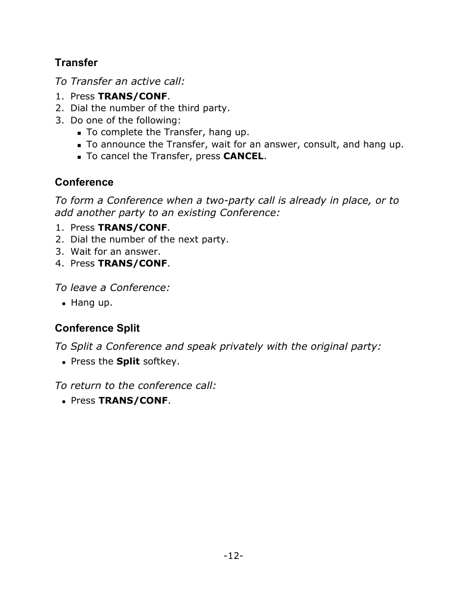 Transfer, Conference, Conference split | Mitel M7324 User Manual | Page 16 / 29