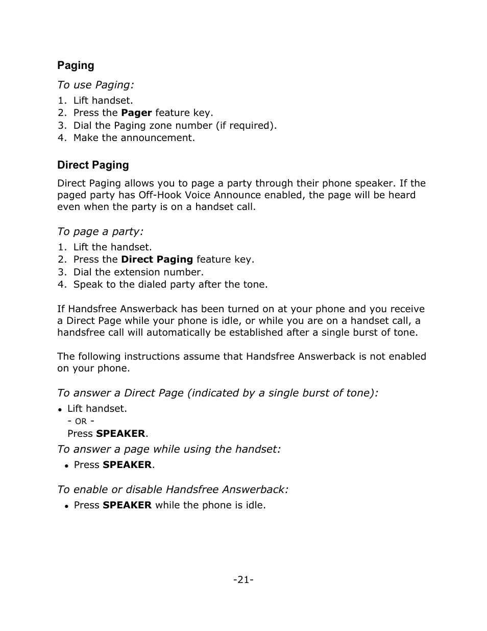Paging, Direct paging | Mitel M7324 User Manual | Page 25 / 29
