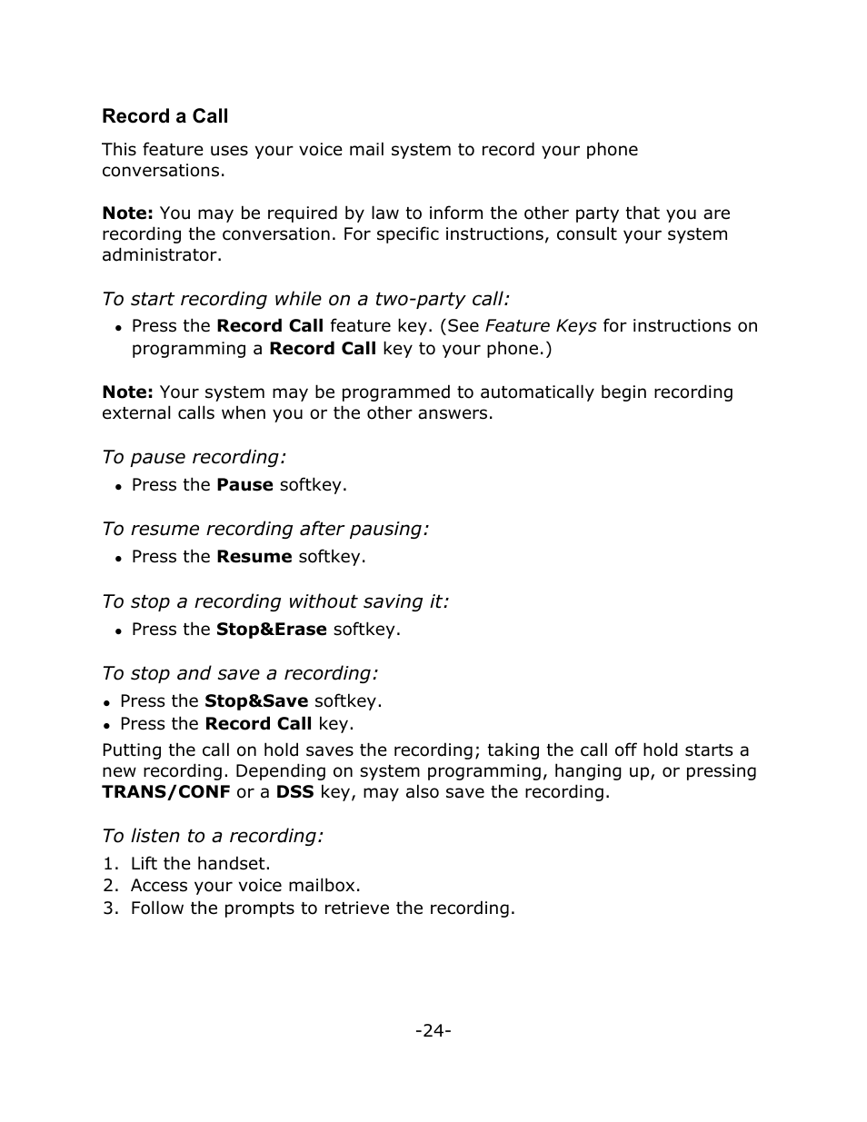 Record a call | Mitel M7324 User Manual | Page 28 / 29