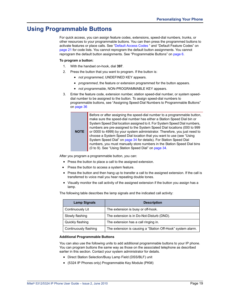Using programmable buttons | Mitel 5312 User Manual | Page 33 / 86