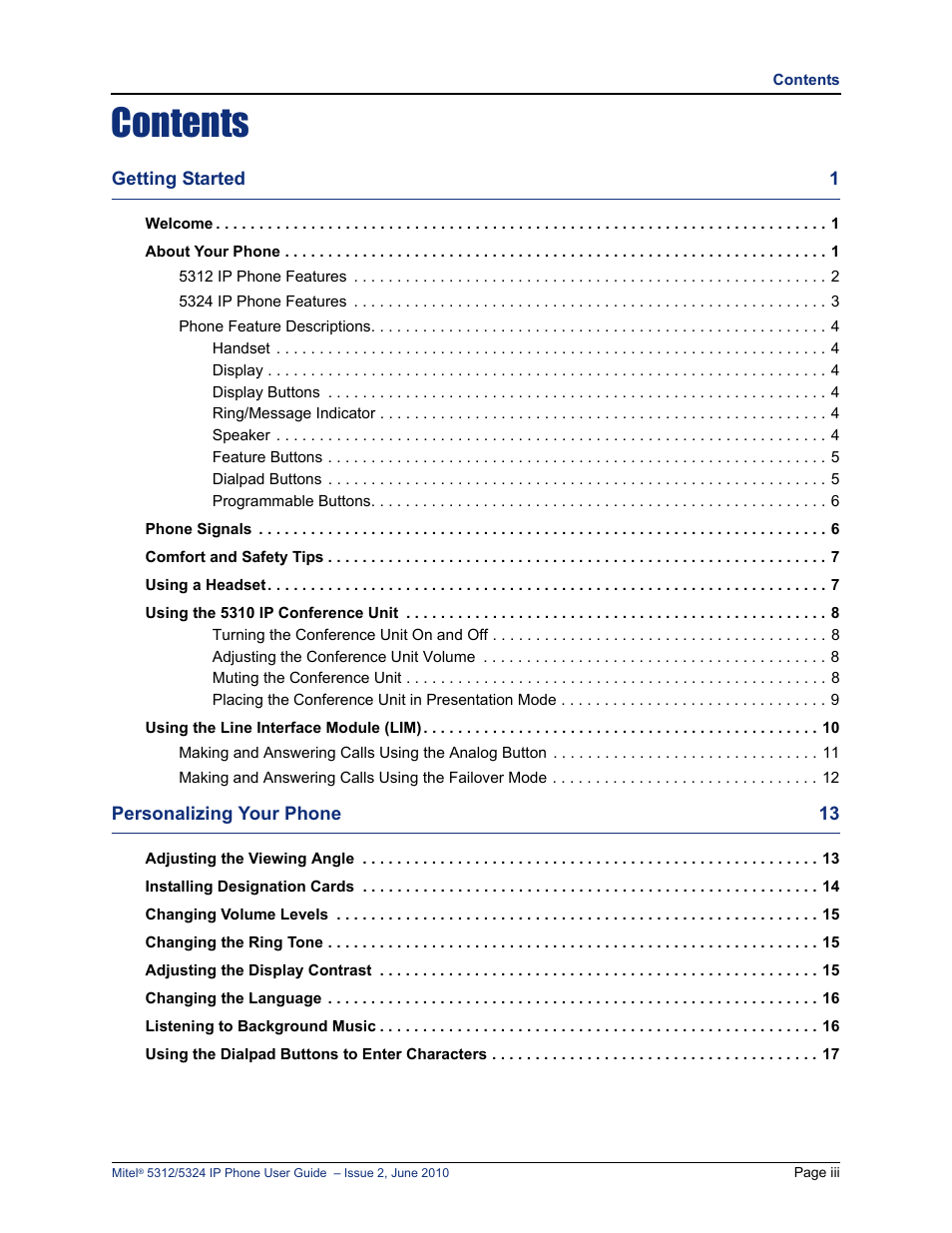 Mitel 5312 User Manual | Page 5 / 86