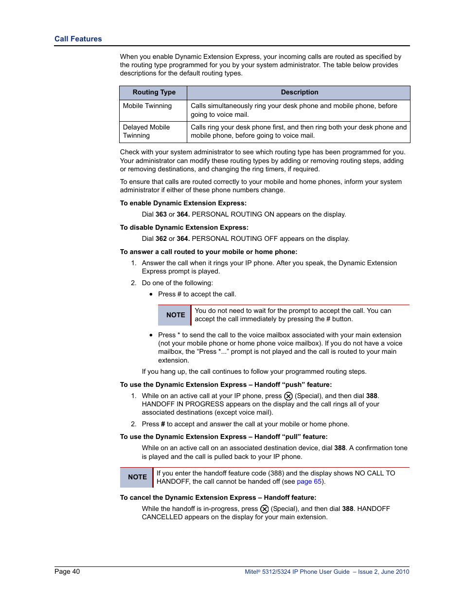 Mitel 5312 User Manual | Page 54 / 86