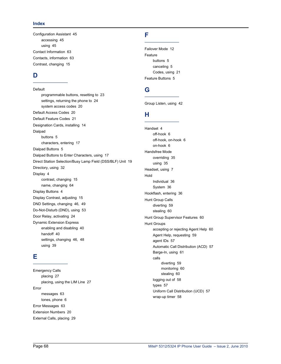 Mitel 5312 User Manual | Page 82 / 86
