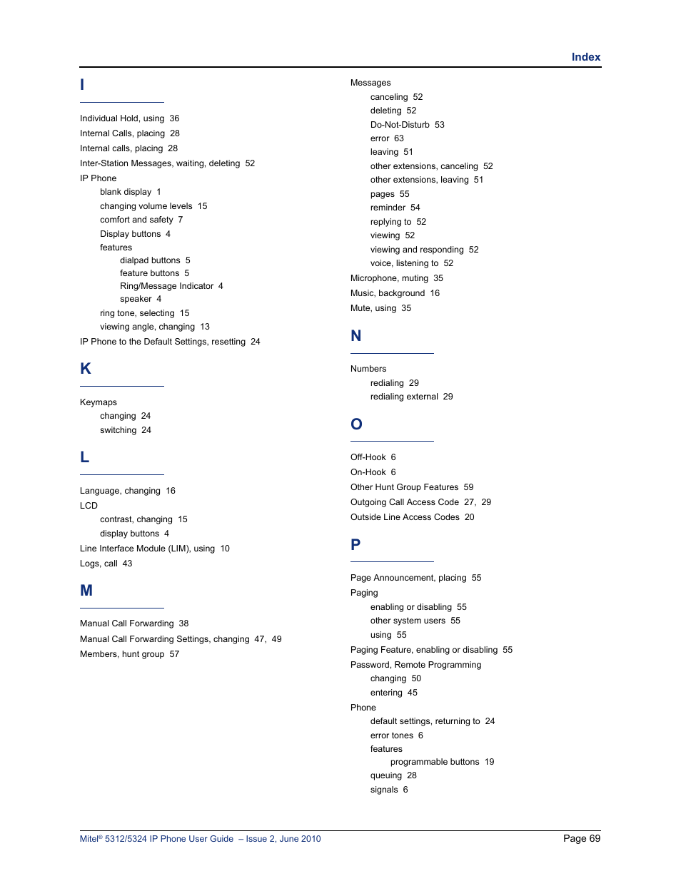 Mitel 5312 User Manual | Page 83 / 86
