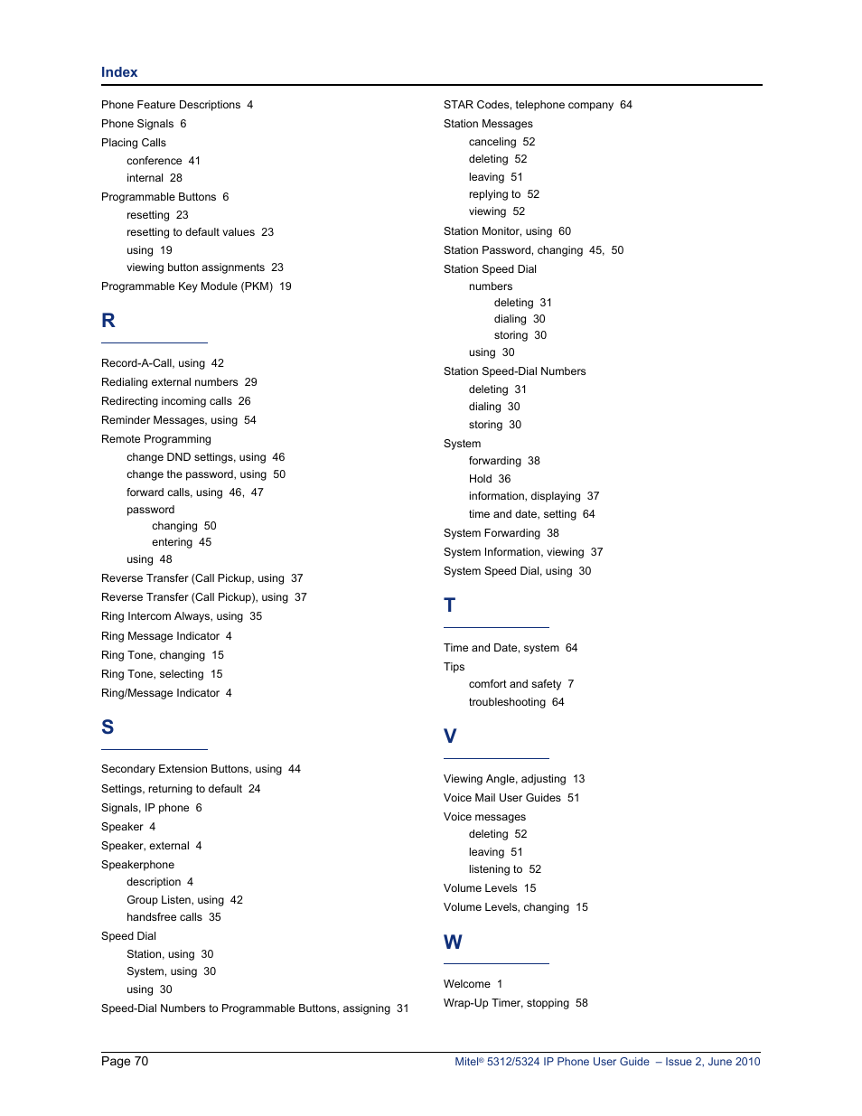 Mitel 5312 User Manual | Page 84 / 86