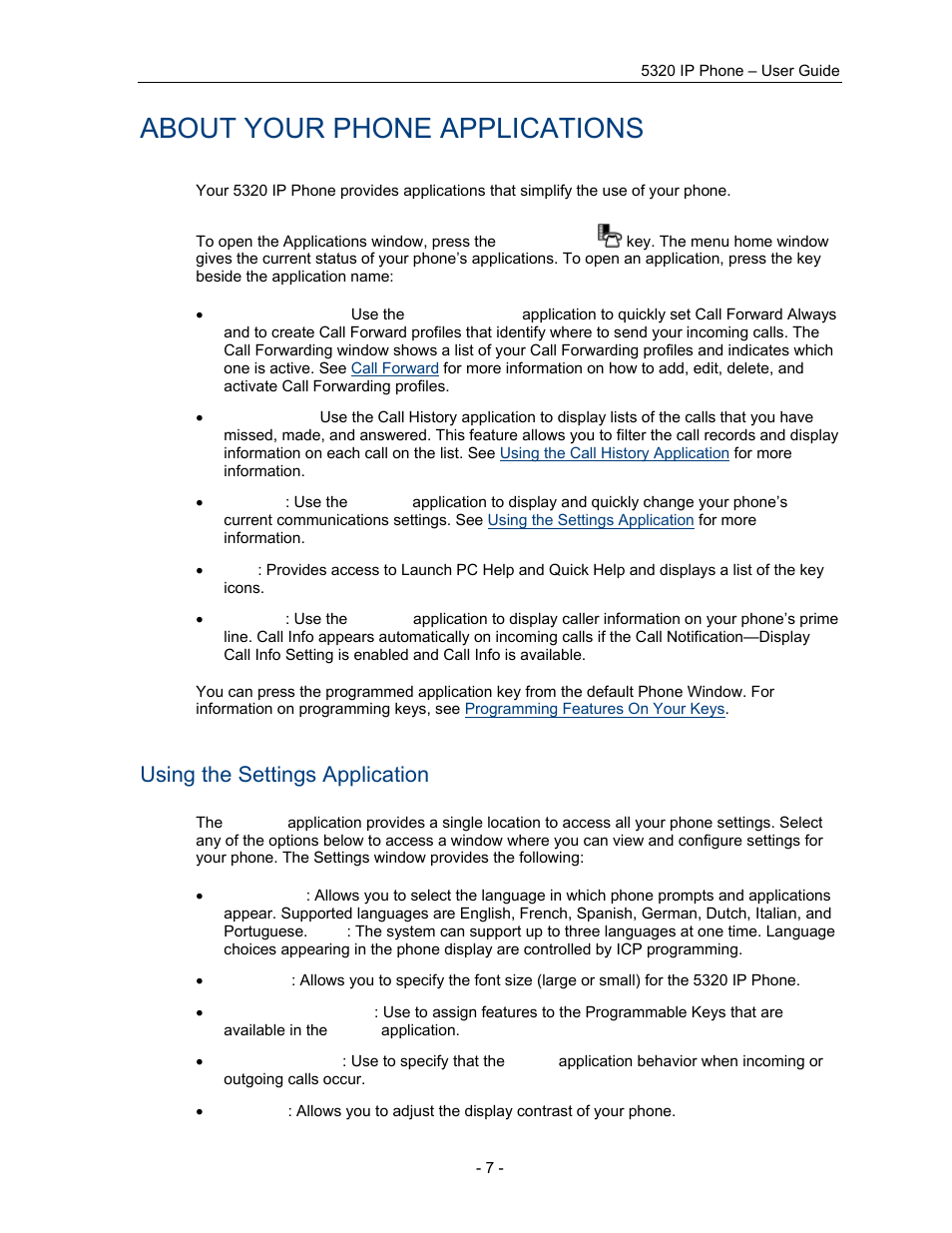 About your phone applications, Using the settings application | Mitel COMMUNICATION DIRECTOR 5320 User Manual | Page 13 / 58