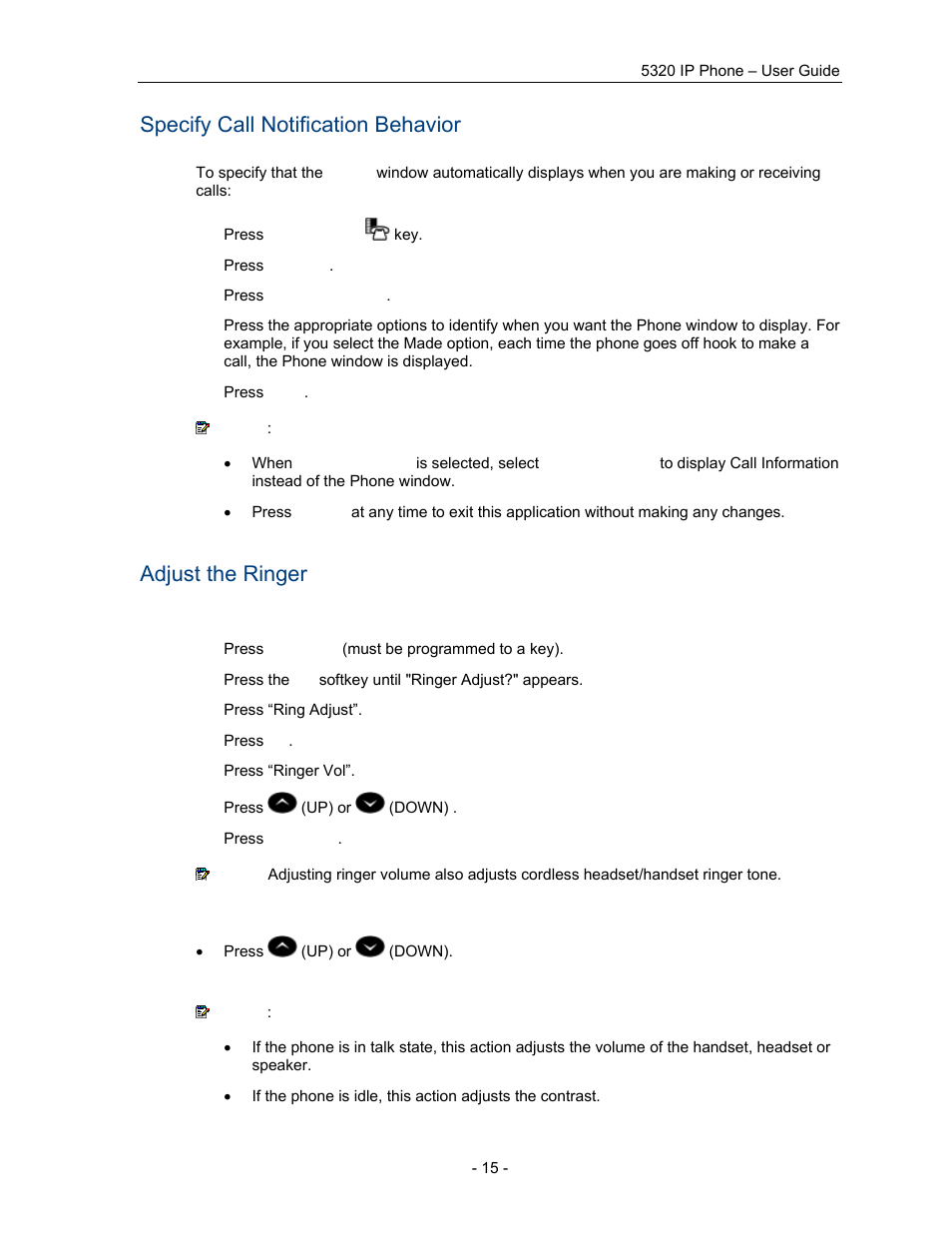 Specify call notification behavior, Adjust the ringer | Mitel COMMUNICATION DIRECTOR 5320 User Manual | Page 21 / 58