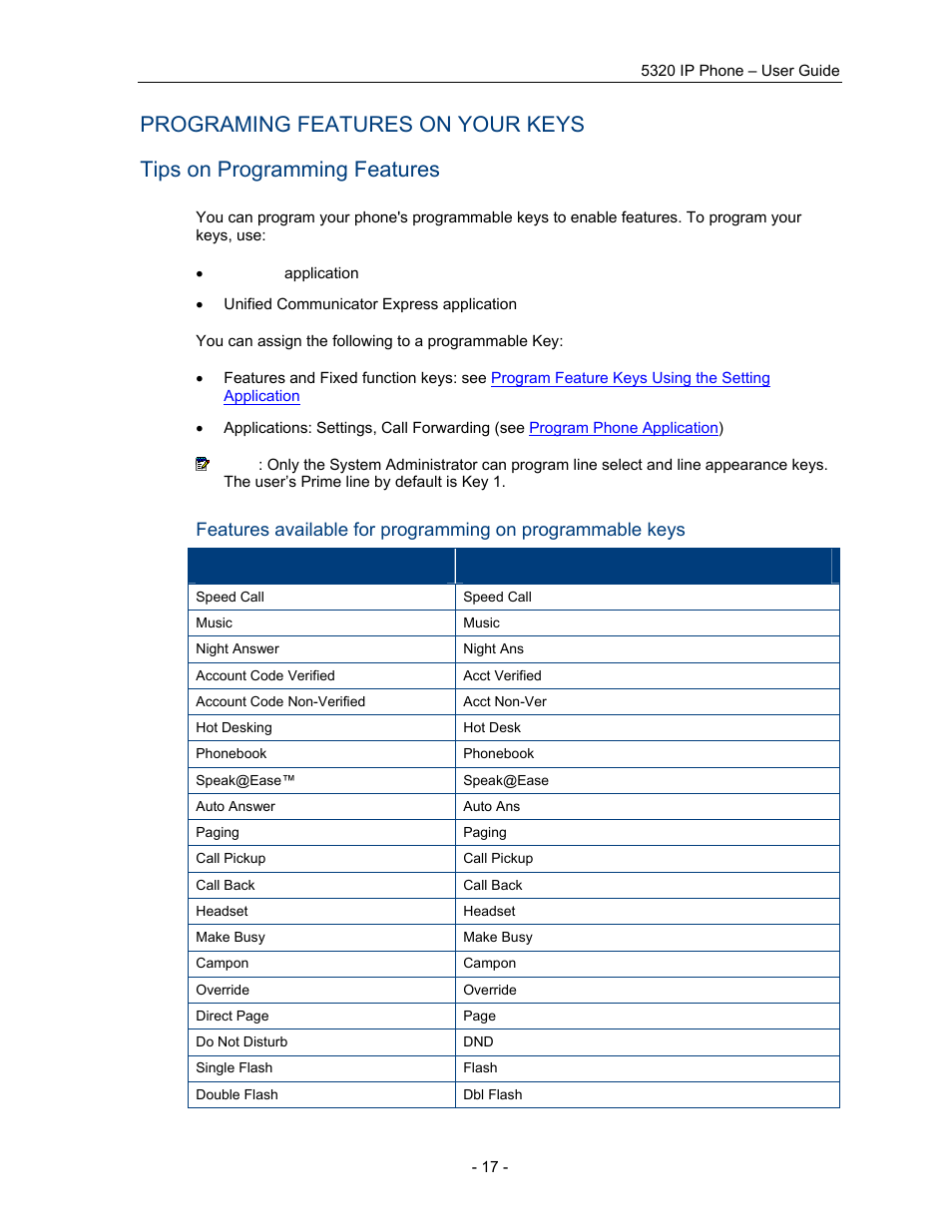 Programing features on your keys, Tips on programming features, Programming features on your keys | Mitel COMMUNICATION DIRECTOR 5320 User Manual | Page 23 / 58