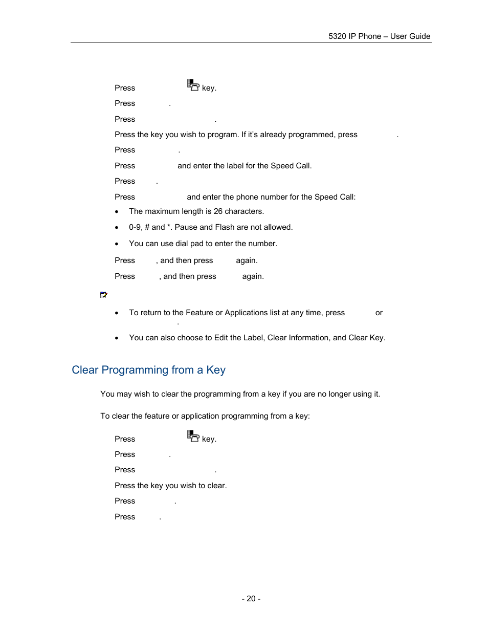 Clear programming from a key | Mitel COMMUNICATION DIRECTOR 5320 User Manual | Page 26 / 58
