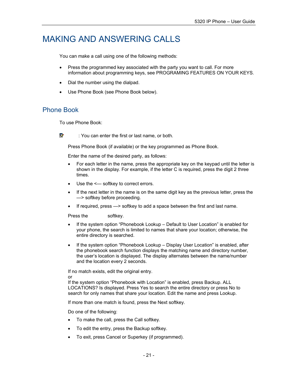 Making and answering calls, Phone book | Mitel COMMUNICATION DIRECTOR 5320 User Manual | Page 27 / 58