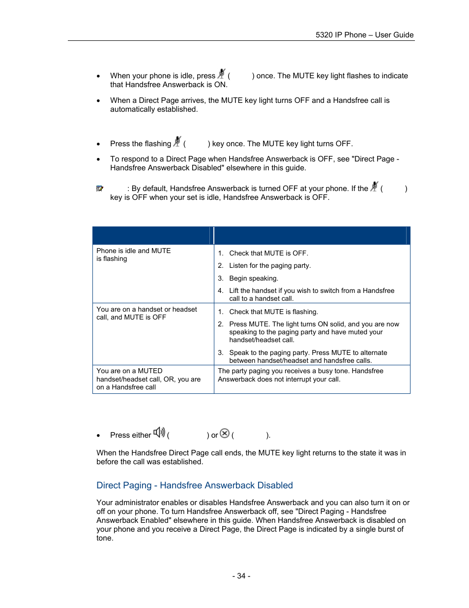 Direct paging - handsfree answerback disabled | Mitel COMMUNICATION DIRECTOR 5320 User Manual | Page 40 / 58