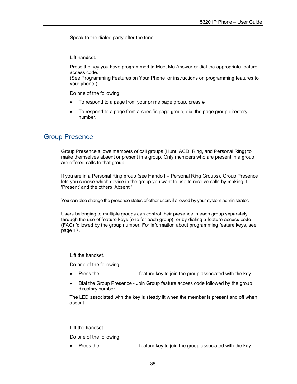 Group presence | Mitel COMMUNICATION DIRECTOR 5320 User Manual | Page 44 / 58