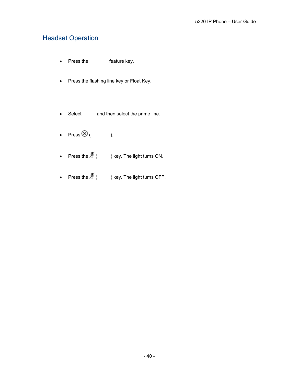 Headset operation | Mitel COMMUNICATION DIRECTOR 5320 User Manual | Page 46 / 58