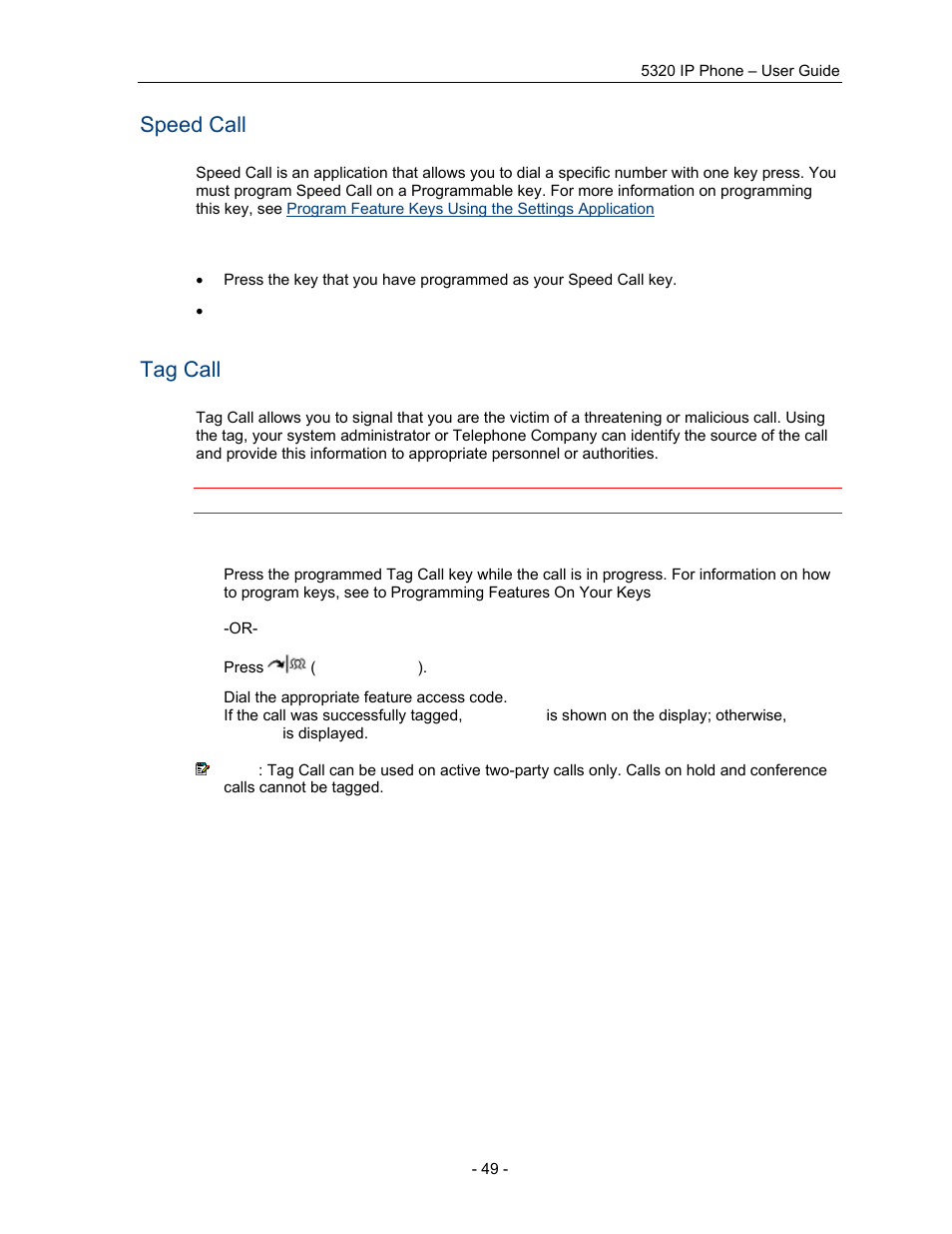 Speed call, Tag call | Mitel COMMUNICATION DIRECTOR 5320 User Manual | Page 55 / 58
