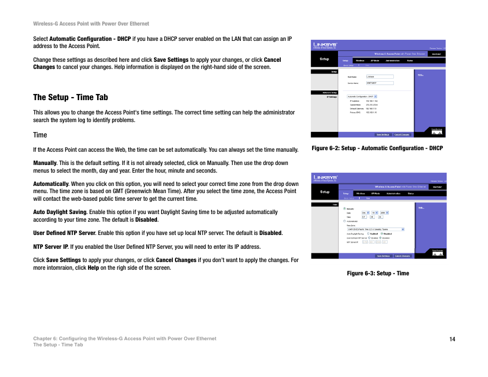 The setup - time tab | Mitel WAP54GP User Manual | Page 20 / 68