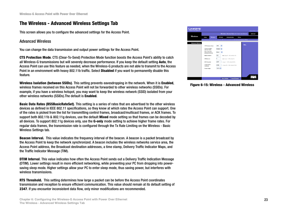 The wireless - advanced wireless settings tab | Mitel WAP54GP User Manual | Page 29 / 68