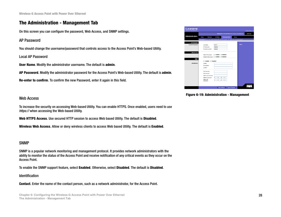 The administration - management tab | Mitel WAP54GP User Manual | Page 34 / 68