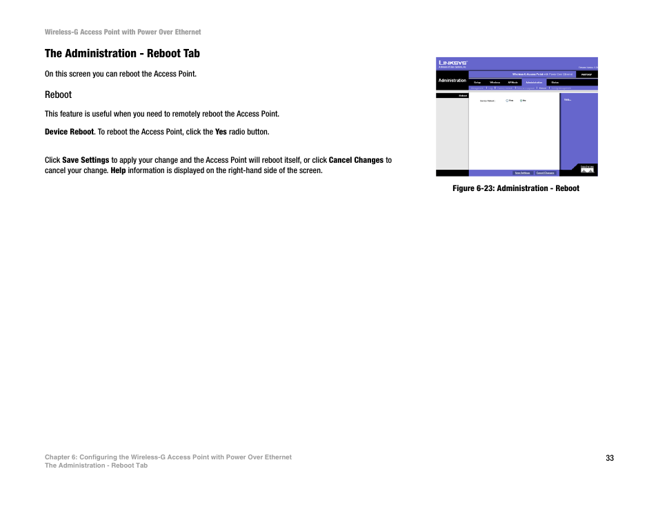 The administration - reboot tab | Mitel WAP54GP User Manual | Page 39 / 68