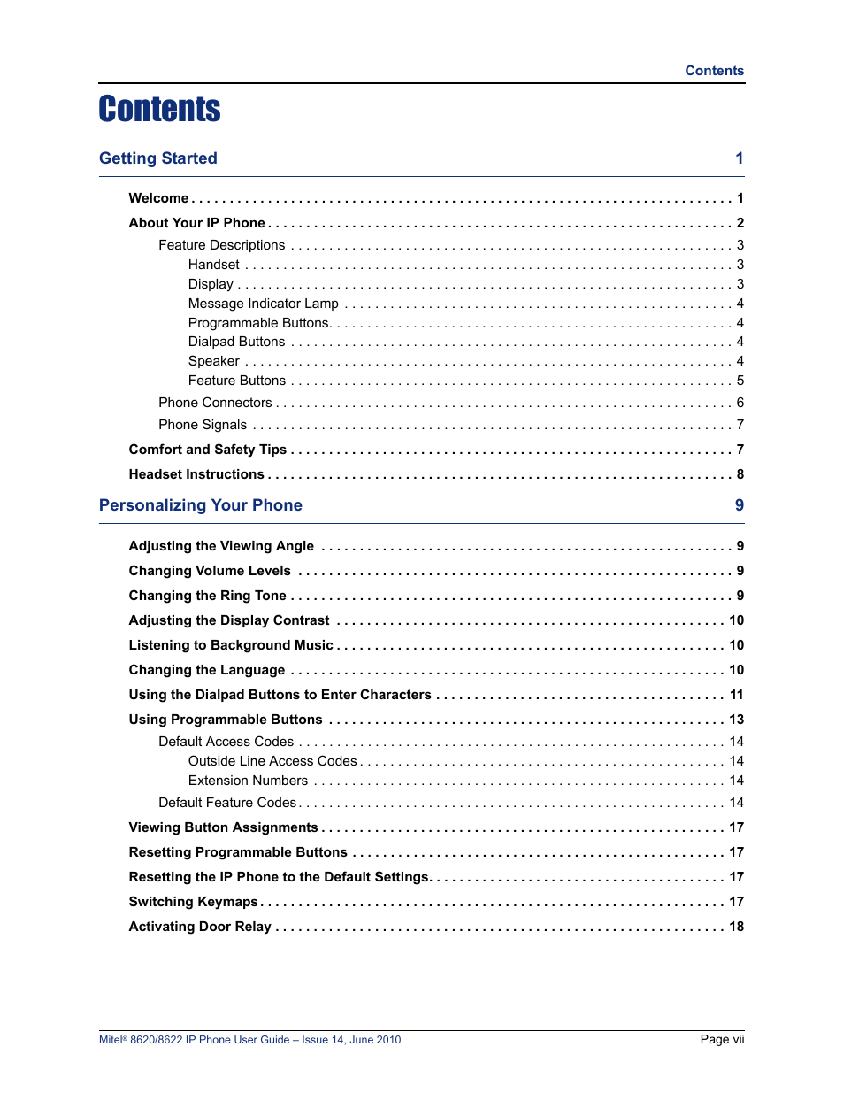 Mitel 8620 User Manual | Page 11 / 80