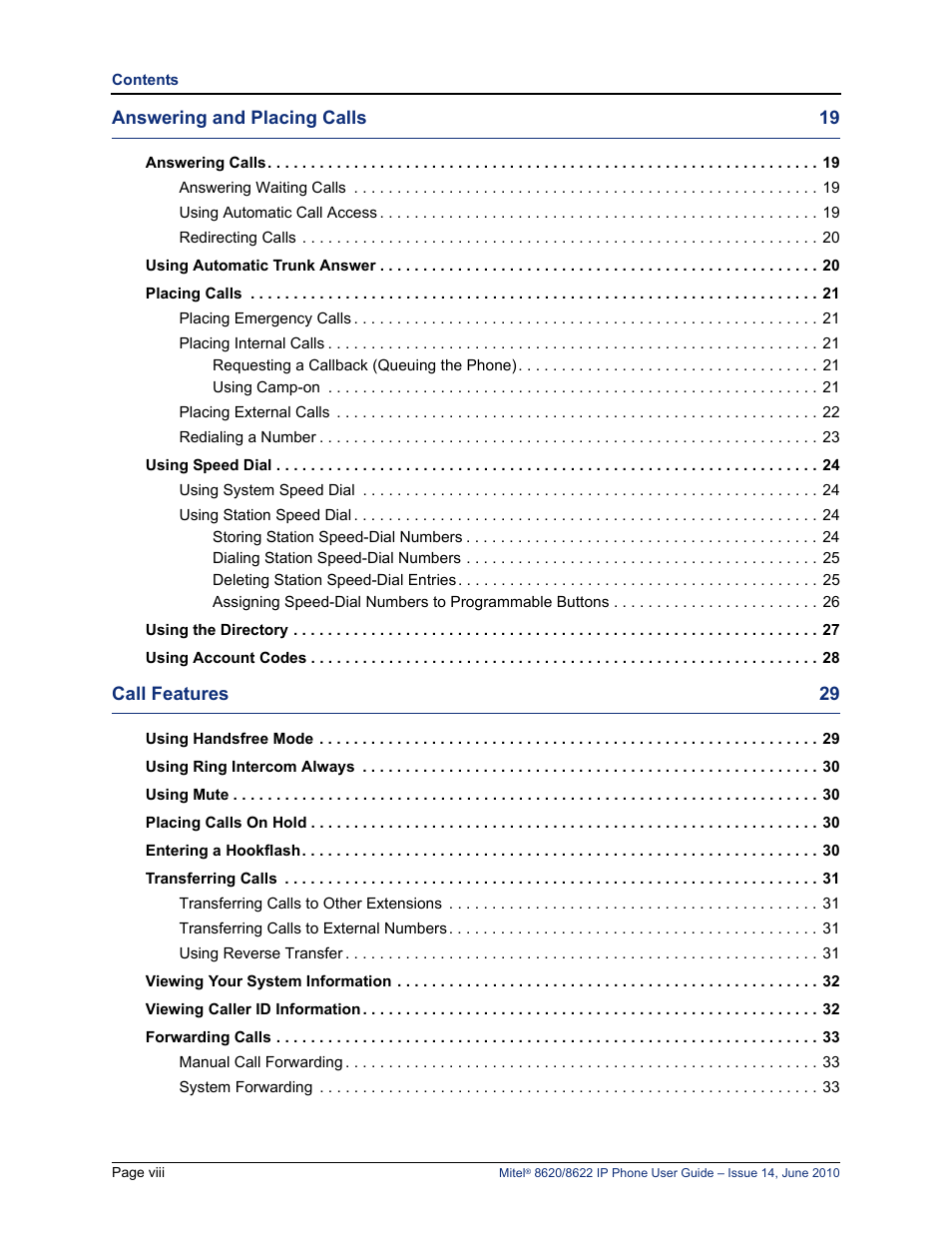 Mitel 8620 User Manual | Page 12 / 80