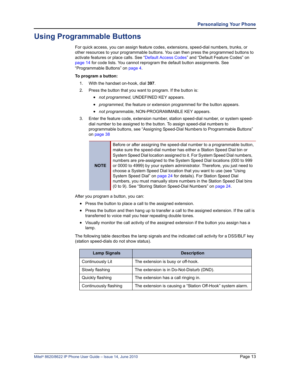 Using programmable buttons, E “using programmable buttons” on | Mitel 8620 User Manual | Page 27 / 80