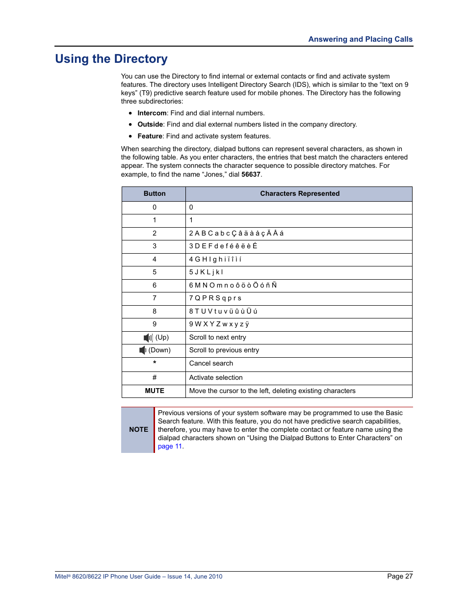 Using the directory | Mitel 8620 User Manual | Page 41 / 80