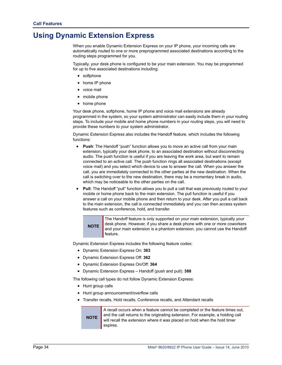 Using dynamic extension express | Mitel 8620 User Manual | Page 48 / 80