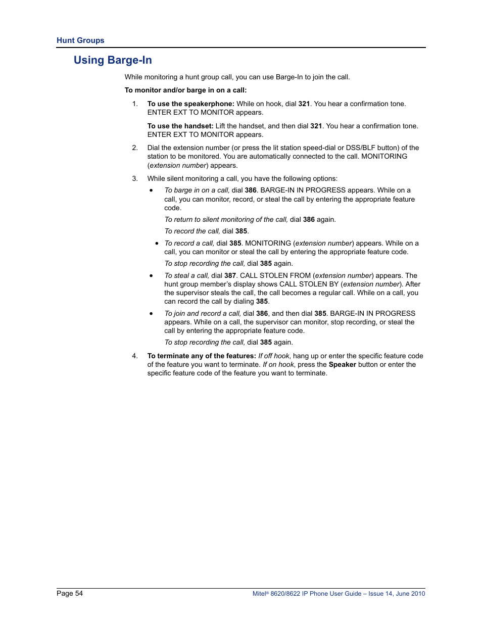 Using barge-in | Mitel 8620 User Manual | Page 68 / 80