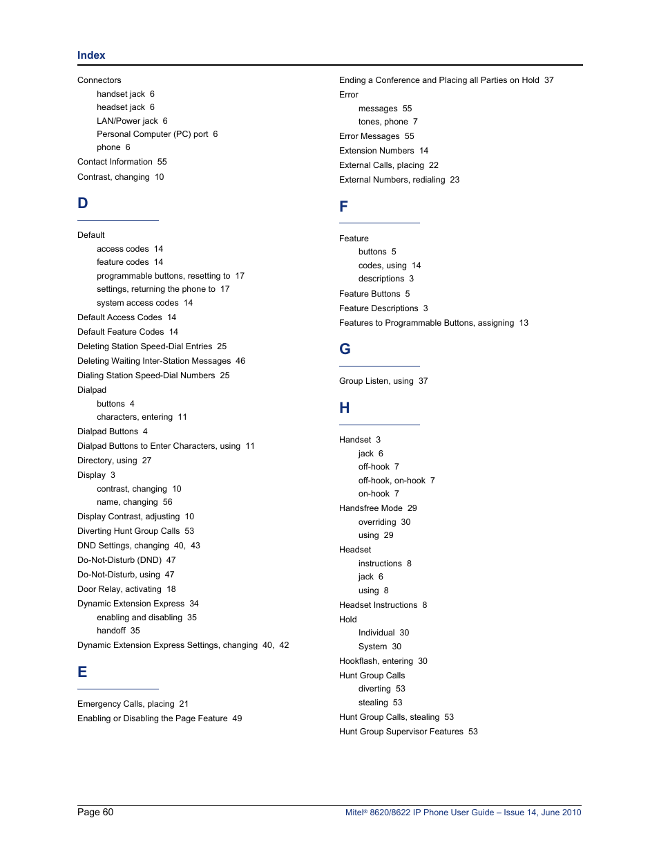 Mitel 8620 User Manual | Page 74 / 80